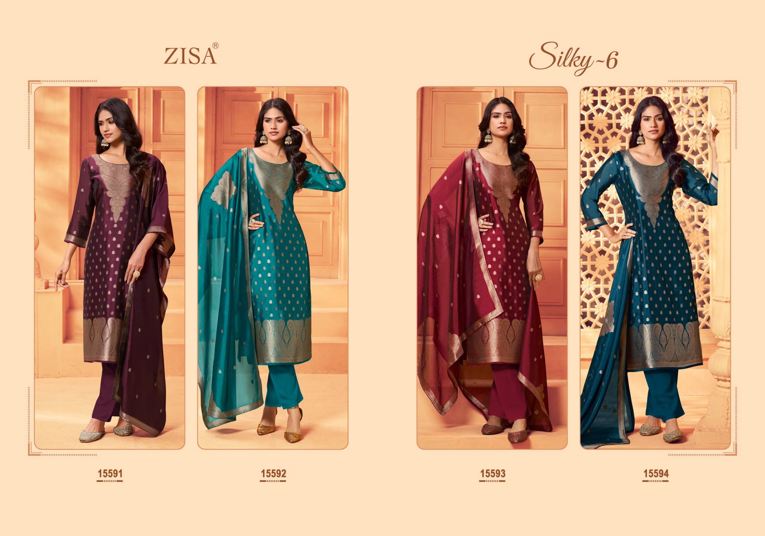 Silky Vol 6 By ZISA 15591 To 15594 Series Stylish Beautiful Colourful Bamberg Silk Dresses At Wholesale Price